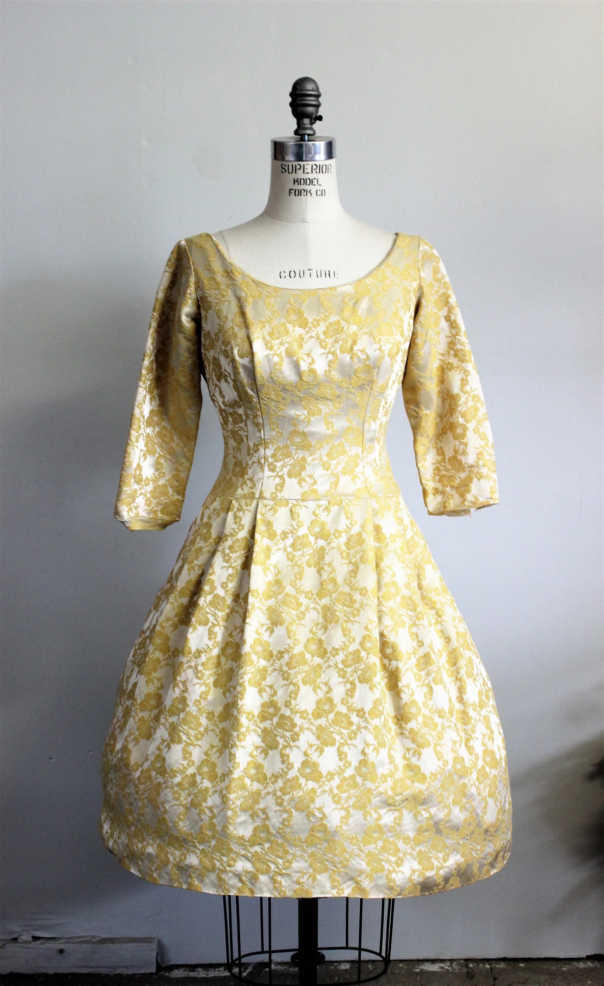 Vintage 1950s Yellow Brocade Party Dress