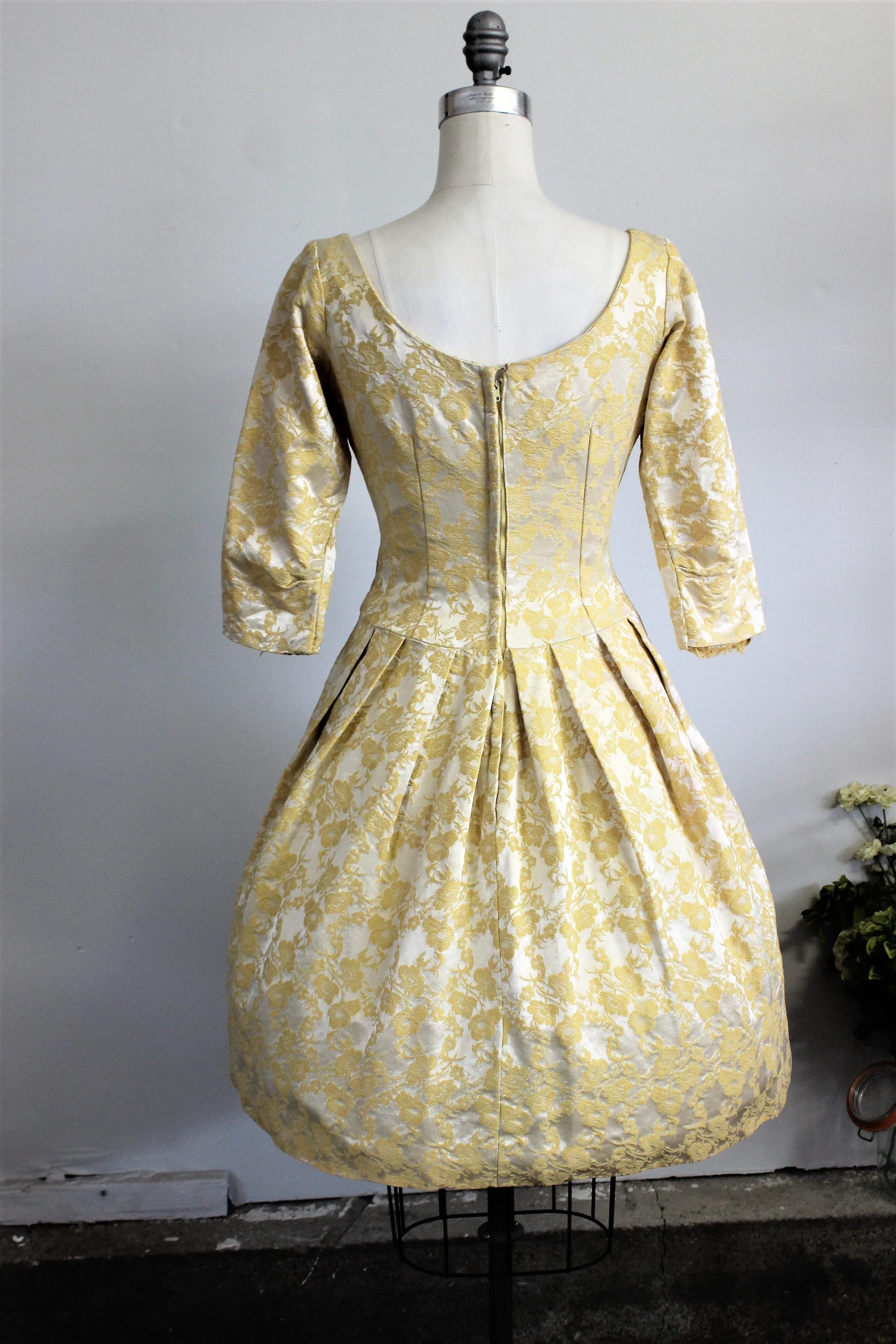 Vintage 1950s Yellow Brocade Party Dress