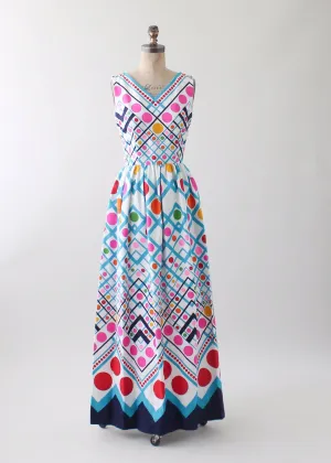 Vintage 1960s Bright Dots Cotton Maxi Dress