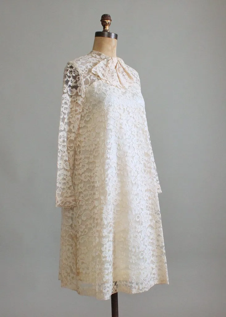 Vintage 1960s MOD Lace A-Line Wedding Dress