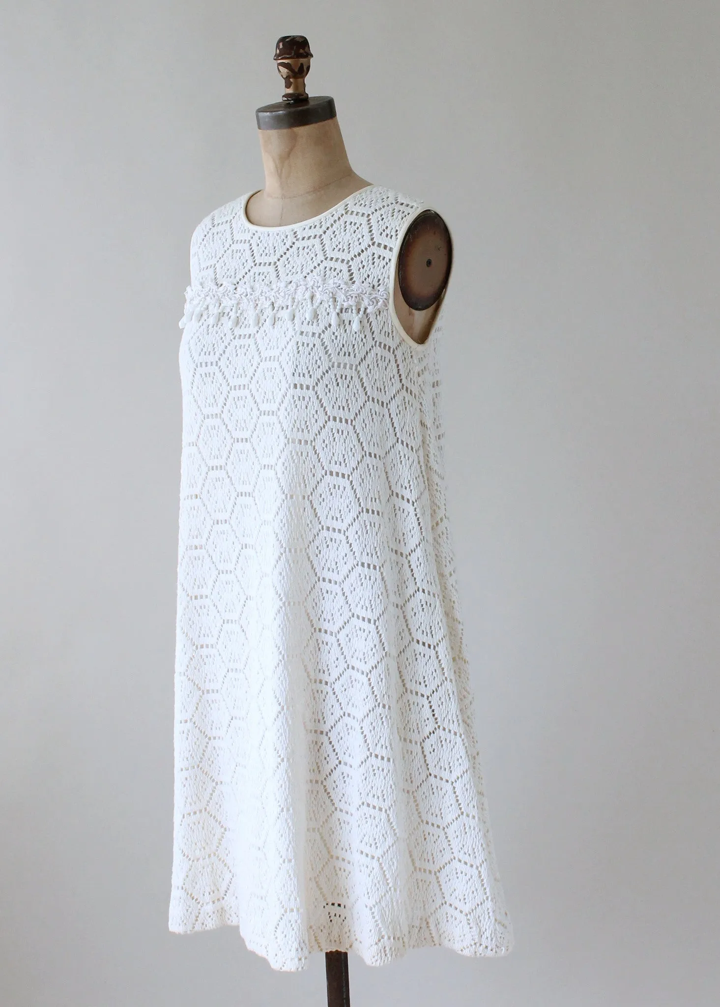 Vintage 1960s MOD White Knit Lace Tent Dress