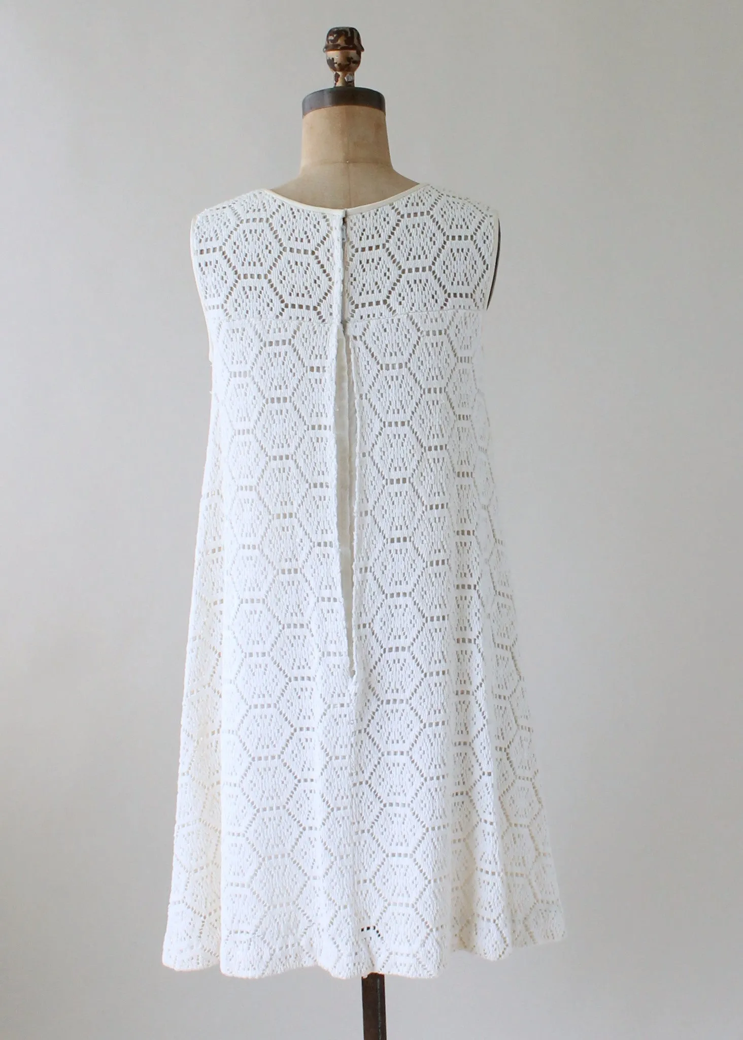 Vintage 1960s MOD White Knit Lace Tent Dress