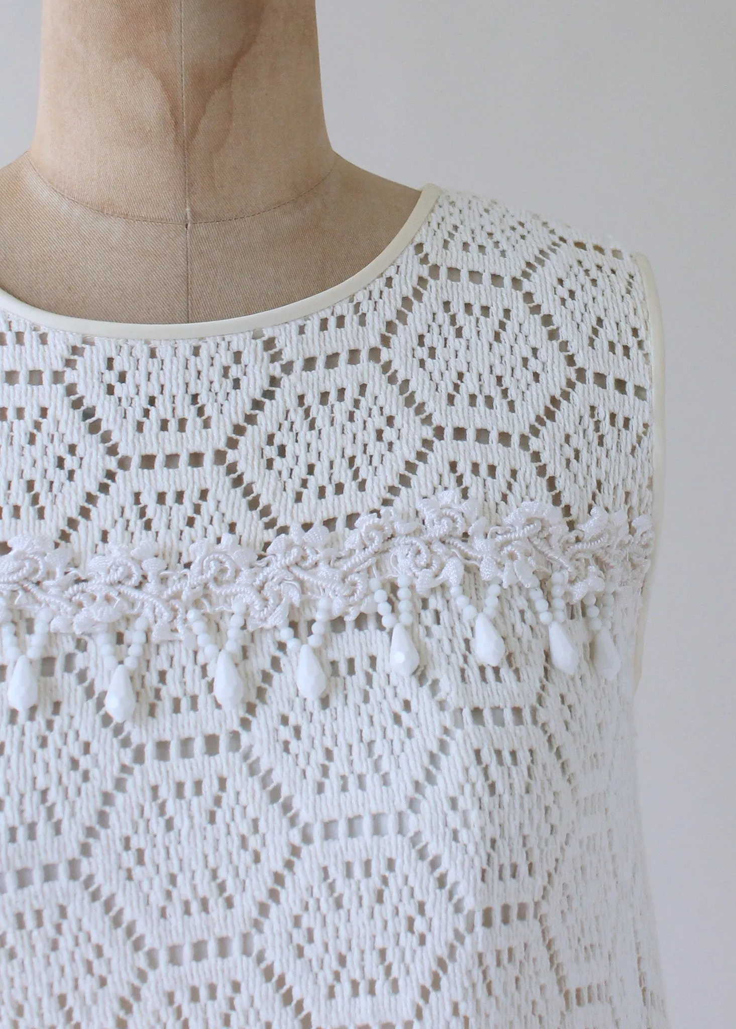 Vintage 1960s MOD White Knit Lace Tent Dress