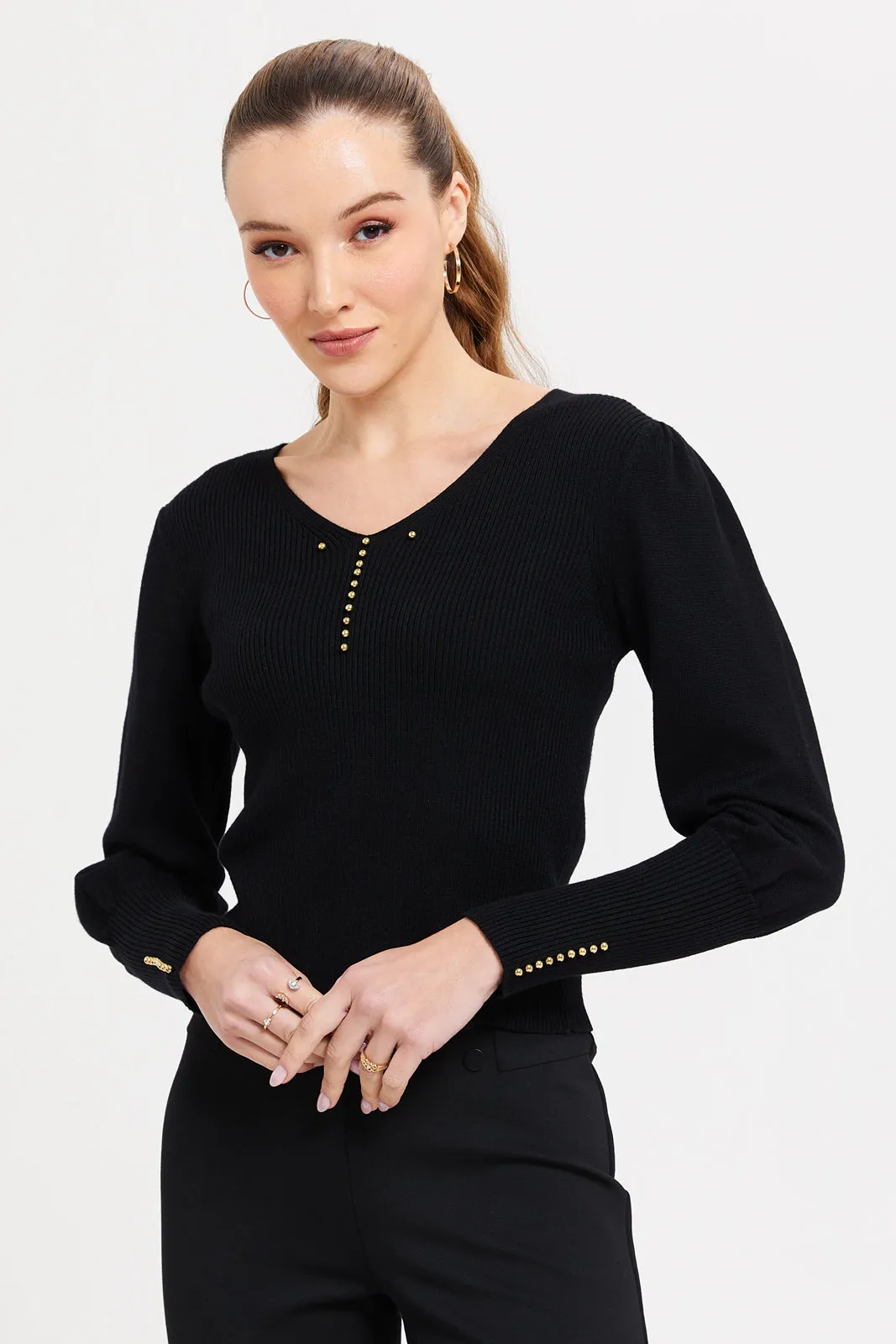 Women Black Long Sleeves Pullover