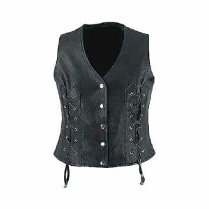 Women Leather Waistcoat Vest With Detailed Side Lacing  - W4