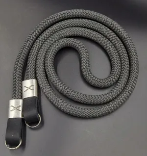 X Dark Grey Rope - Black Leather Camera Strap - Silver X